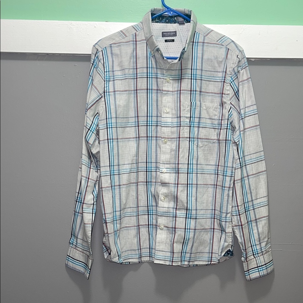 Van Heusen Blue and White slim fit Button Down Shirt